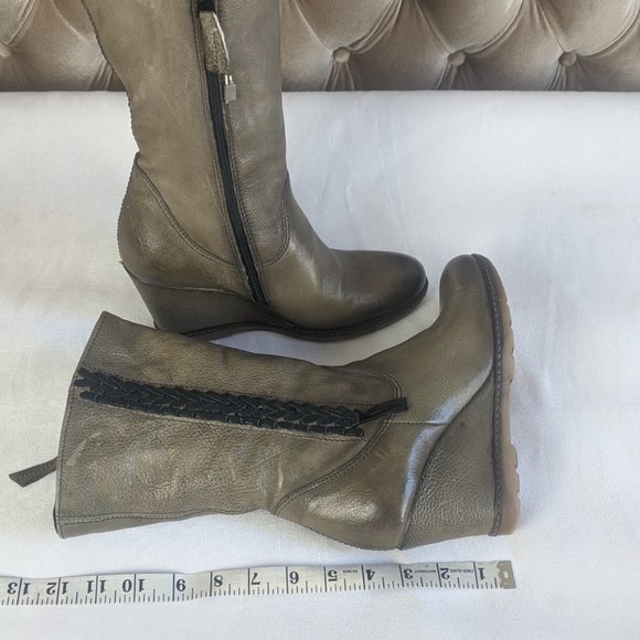 MJUS Braided Leather Wedge Mid Shaft Boots 38/7.5 - Picture 8 of 9